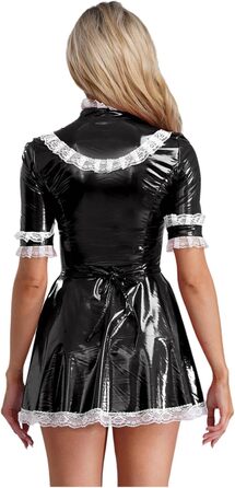 Костюм покоївки Agoky для жінок: лаковане шкіряне міні-плаття з мереживним фартухом, еротична білизна, клубний одяг, чорний, XXL
