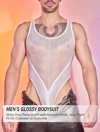 Боді для чоловіків AIEOE: прозорий боді, топ, майка, під одяг, без рукавів, труси-танга (білий)