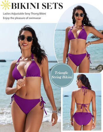 Бікіні жіночий Triange Bikini Set Lila XL - Сексуальний стрінг, суцільний купальник з push-up, з перлами