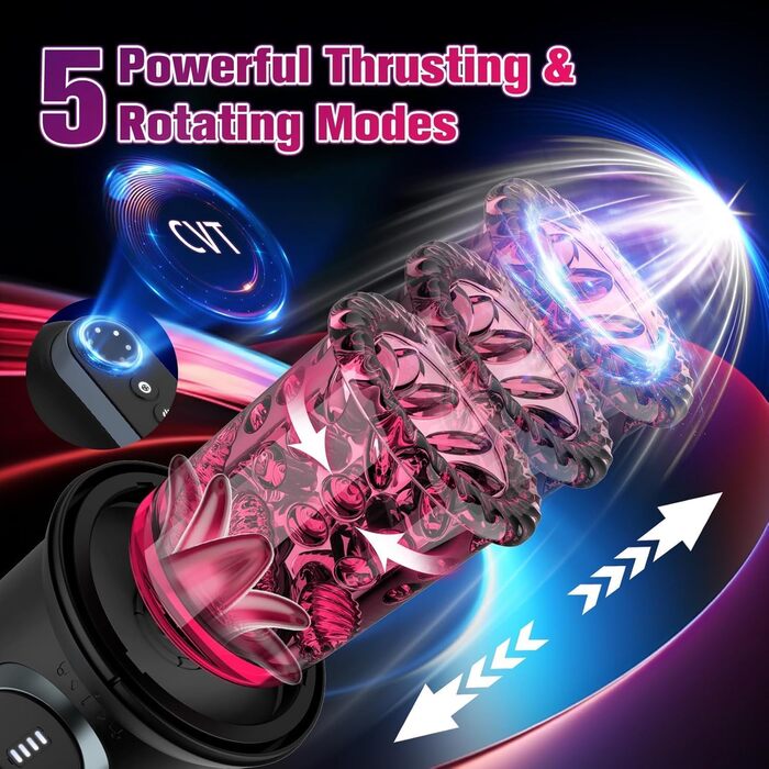 Вібратор для чоловіків з 8-ю обертовими насадками та 5-ма режимами вібрації, секс-іграшка, мастурбатор з функцією керування через додаток