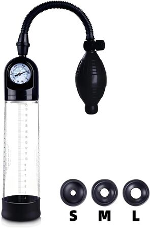 Ручний пеніс-насос з силіконовою іграшкою та 3 насадкою-рукавом. Манометр та шкала. Для збільшення та покращення ерекції. Іграшка для чоловіків.