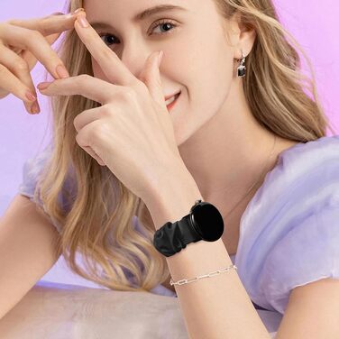 Еластичний тканинний ремінець для Google Pixel Watch 3 41mm, Pixel Watch 2, Pixel Watch, спортивний браслет-резинка для жінок, замінний ремінець (2 шт., S: 14-16.5 см, чорний/білий)