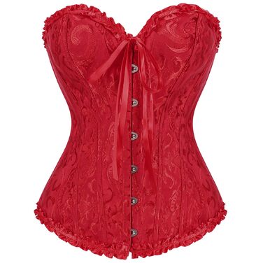 Корсетний топ-бюст'є JasGood Daen Vintage Gothic Overbust для повногрудих, шнурівка, червоний, XL — для Хелловіну та карнавалів