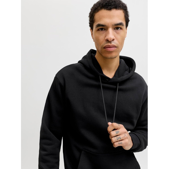 Чоловічий однотонний худі з капюшоном JACK & JONES, чорний, розмір L