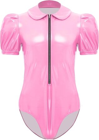 Боді чоловіче Sywiyi з короткими рукавами, лакована шкіра, блискавка, піжама, клубний одяг (рожевий, 3XL)