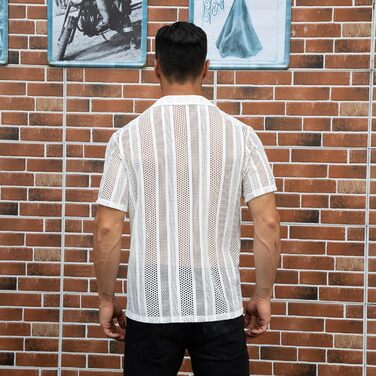 Чоловіча прозора сорочка-сітка Abehik Kurzarm Rave Shirt для вечірок та клубу, сексуальний набір для Swingercub (білий, XXL)