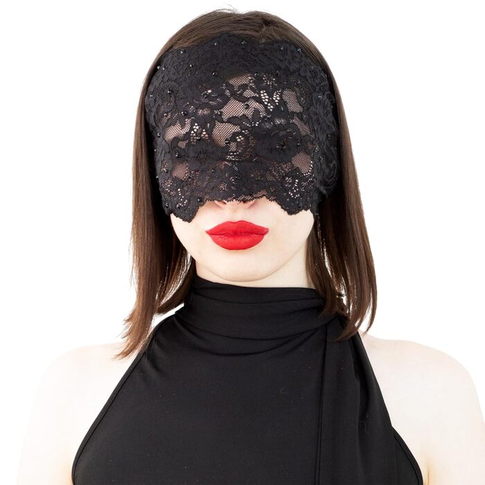 Елегантна червона мереживна маска для жінок з камінням – венеціанська маска з квітковим візерунком для маскараду, карнавалу, косплею, готичної вечірки та особливих подій (чорний колір (чорні стрази))