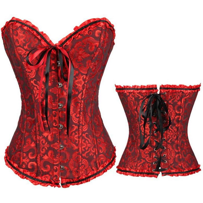 Корсет жіночий сексуальний, корсаж вінтажний готичний, бюстгальтер корсет у стилі стимпанк, топ корсет для жінок з великою грудьми, корсаж-шнурівка, талія, спідня білизна, корсет поверх бюсту, корсет вампір (4XL, червоний)