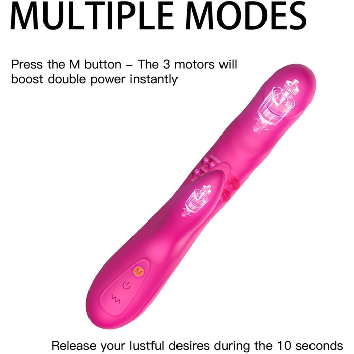 Силіконовий вібратор-дилда для жінок з 3 телескопічними функціями, 10 режимів вібрації, ротаційні функції, червоний колір