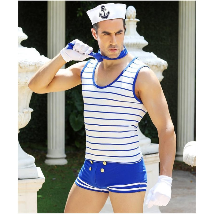 Костюм для чоловіків BlueSpace, сексуальний косплей, уніформа для рольових ігор, спідня білизна для вечірок на Хелловін, білий/розкішний сад