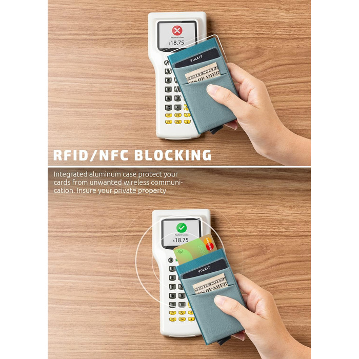 Чоловічий RFID/NFC картхолдер-гаманець VULKIT зі слотом для купюр, мінімалістичний портмоне для 5-7 карток (Смарагдово-зелений)