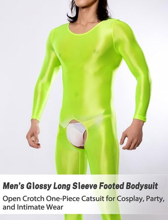 Комбінезон чоловічий AIEOE з відкриттям спереду, прозорий еластичний костюм, Strampler Overa Einteier, розмір S (зелений)