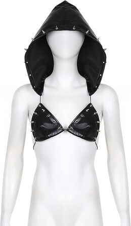 Топ FlyCC Rave з PU шкіри для жінок, вечірка, танець, бралетт, ремінці, кроп-топ, бюстгальтер, костюм для музичного фестивалю, чорний A (L, Чорний (B))