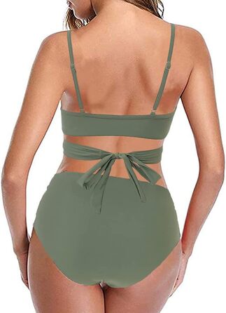 Бікіні JFAN з рюшами, пов'язка на спині, висока талія, топ з пуш-ап, комплект 2 шт. (Армійний зелений, XL)