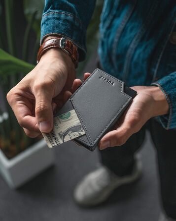 VULKIT Сліманий металевий картхолдер з RFID-захистом та Pop-up механізмом, гаманець з відділенням для купюр та монет, сірий