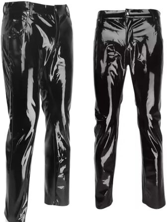 Чоловічі шкіряні штани LIXIAAOOKWEDG з високою талією, на блискавці, облягаючі, чорні. Ідеально для клубу та костюмів