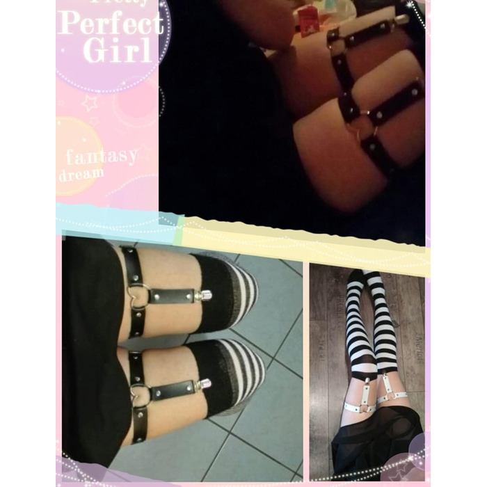 Жіночі шкіряні гетри на стегна, регульовані, з сердечками, з кліпсами, в стилі панк/готичний, для високих шкарпеток, 2 шт. чорні, 2 шт. з білою мереживом (2 шт. чорні, 2 шт. білі, 2 шт. рожеві сердечка)