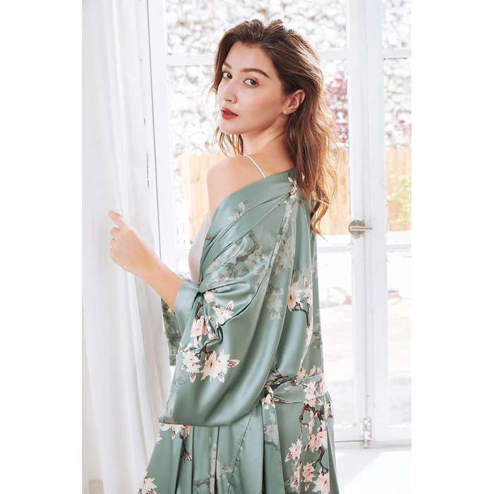 Халат жіночий довгий шовковий, квітковий принт, Babeyond - ідеальний для дому та вечірок