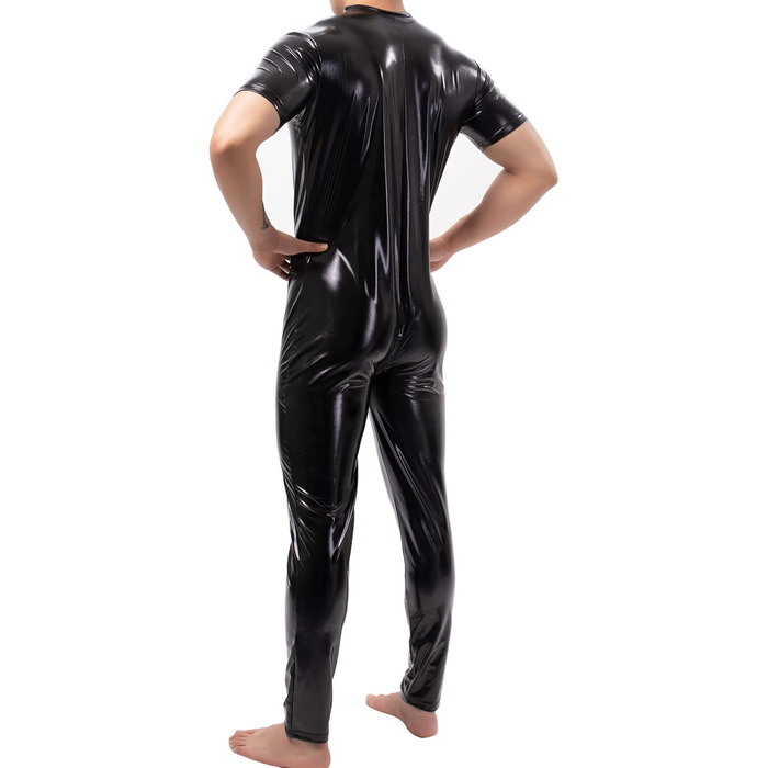 Чоловічі шорти-лосини QiaTi без рукавів з блискавкою, з штучної шкіри, боді з 2 кишенями для повсякденного носіння та клубів (XL, чорний)