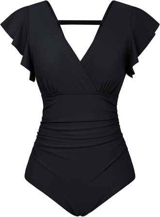 Чорний купальник Grace Karin з глибоким V-подібним вирізом, модель Monokini, еластичний, з рукавами-літаками, XL, літній