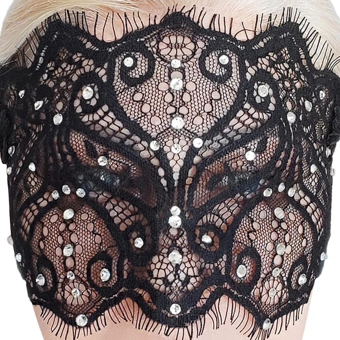 Чорна мереживна маска для жінок з кришталевими стразами - елегантна венеціанська маска для маскараду, готичної вечірки, косплею, карнавалу та особливих подій - ручної роботи, чорна маска для жінок (з прозорими стразами)