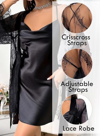 Халат жіночий FEOYA з короткими рукавами, нічна сукня, легкий неглиже з поясом, сукня-бабідол, білизна, нічна сорочка (білий/чорний, M)