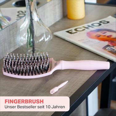 Щітка для волосся Olivia Garden Fingerbrush Care Iconic з щетиною кабана та нейлоном для гладкого стайлінгу та блиску, Large, Pastel Pink