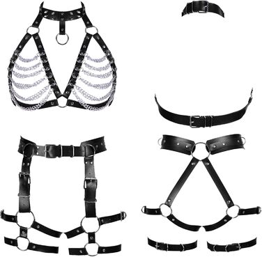 Чорний шкіряний пояс-стрінг з кільцями для тіла - аксесуар для фотосесій, танців, костюмів на Хелловін, готичний стиль, універсальний розмір