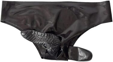 Чоловіча спідня білизна з латексу ALMYMM з пенісом та анальним отвором, обтисла латексна труси, екзотична білизна, універсальний розмір, прозора (XL, універсальний розмір, чорний)