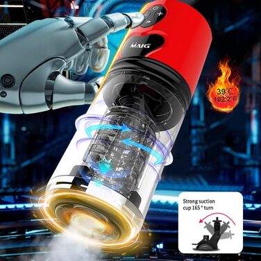 Електричний мастурбатор для чоловіків з ротаційним механізмом та 10 режимами вібрації, телескопічний, реалістичний, червоний