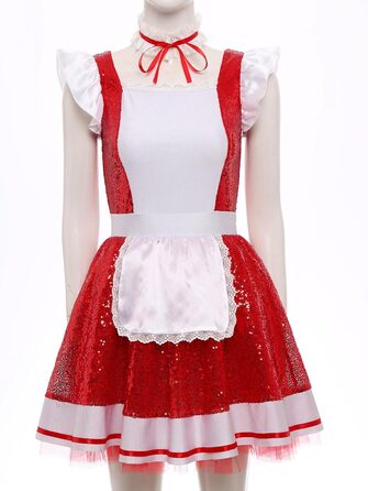 Костюм горничної з ПВХ Jhaoyu для жінок, з нашийником, рушами, червоний, 3XL, для косплею та карнавалу