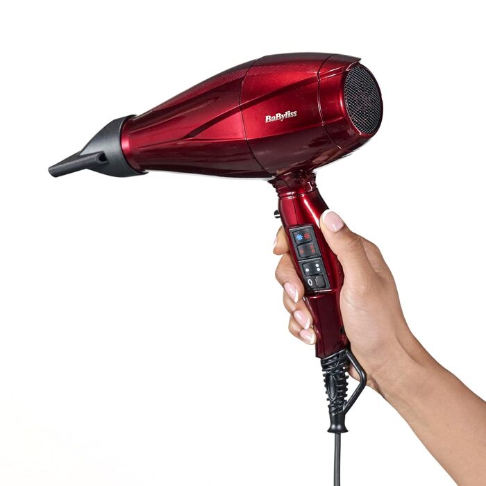 Професійний фен BaByliss Pro Digital 6001DE з дифузором, іонна технологія, 2200 Вт, 3 рівні температури та 4 режими потоку повітря, червоний
