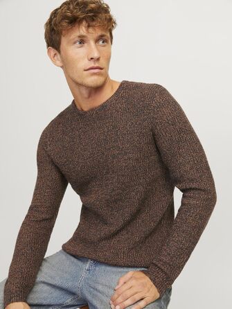 Чоловічий в'язаний светр Jack & Jones Jjelewis з круглим вирізом, колір Mocha Bisque