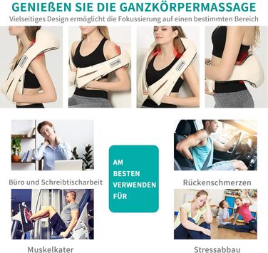 Масажер для шиї та плечей Nekteck 3D Shiatsu з підігрівом, глибокий тканинний масажер для спини та ніг для зняття м'язового болю (Бежевий)
