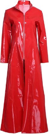 Жіночий тренч з лакованої шкіри, довгий, червоний (XL)