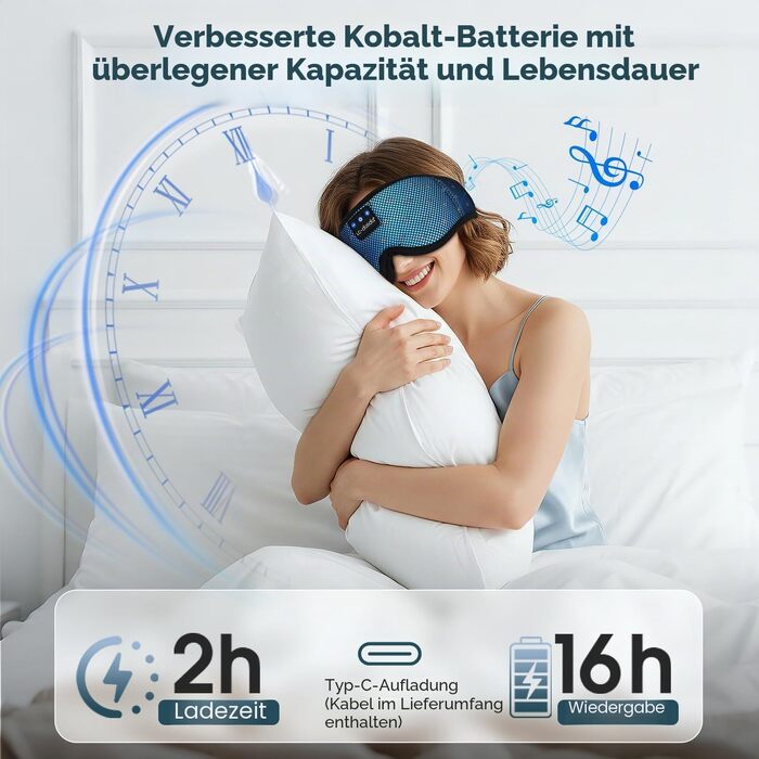 Bluetooth маска для сну з навушниками LC-dolida, повна світлоізоляція (Blackout), м'яка тканина, колір: світло-блакитний