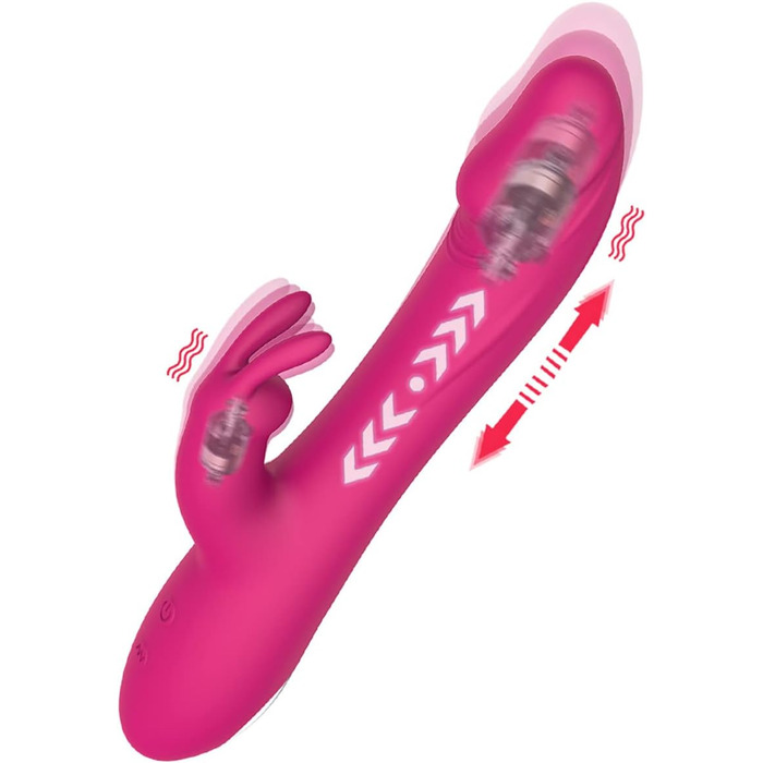 Масажер силіконовий для тіла та інтимної зони, вібраційний, 10 режимів, 3 функції, Rabbit Dildo, для жінок та пар (фіолетовий)