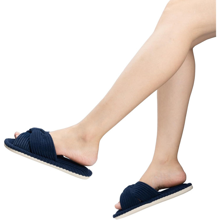 Жіночі капці Chantomoo з ефектом пам'яті (Memory Foam), відкриті пальці, вельветові домашні тапочки для ванної та спальні, протиковзкі, колір сапфіровий синій, розмір 35/36 EU
