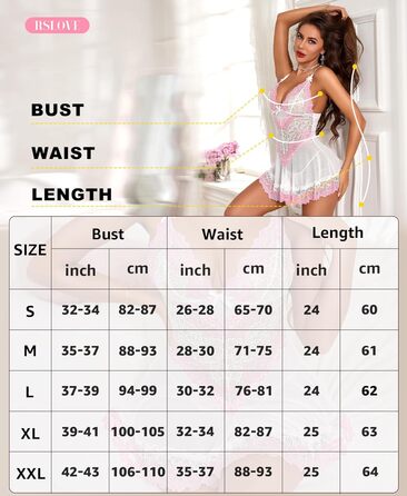 Babydoll RSLOVE для жінок: мереживний комплект сексуальної ніжної піжами (XXL, білий рожевий)