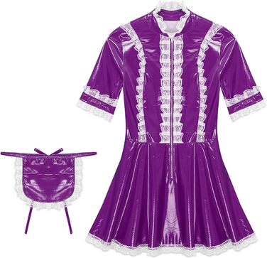 Костюм служниці FEESHOW з вологого блиску, комплект спідниці та фартуха, фіолетовий (3XL), для карнавалу та тематичних вечірок