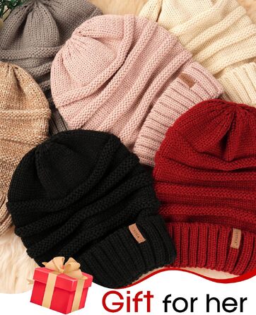 Жіноча в'язана шапка-біні FURTALK Slouch Beanie у стилі street style, груба в'язка, м'яка зимова шапка, універсальний розмір, чорна