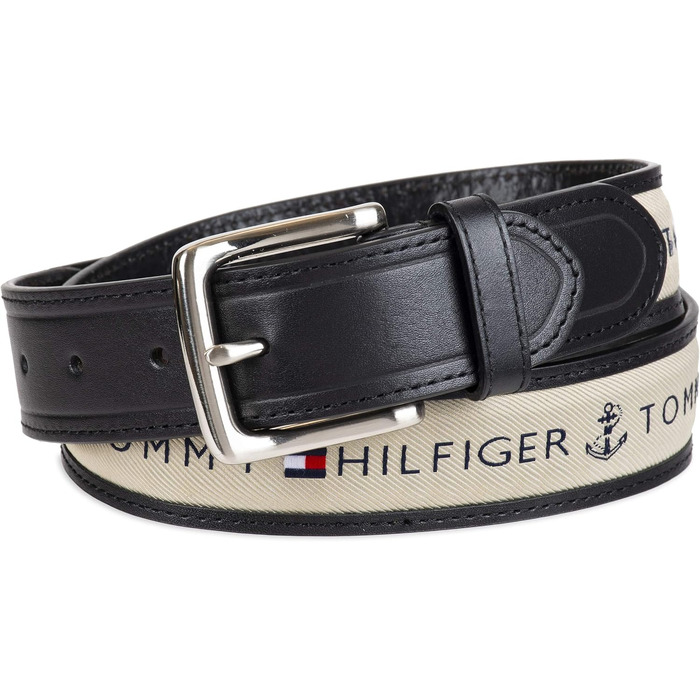 Чоловічий повсякденний ремінь Tommy Hilfiger з класичною пряжкою та текстильною вставкою, чорний