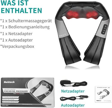 Масажер для шиї та плечей Nekteck 3D Shiatsu з підігрівом, глибокий тканинний масажер для спини та стоп від болю в м'язах, чорний