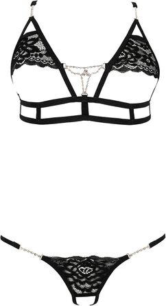 Анаїс Аппарель: Комплект спідньої білизни для жінок - бюстгальтер та стрінг з гумки та мережива, прозорий, чорний, розмір L