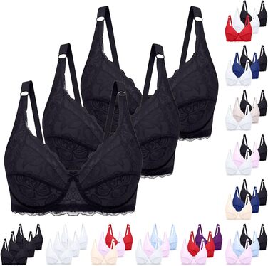 3 шт. комплект жіночої бюстгальтера без кісточок CXCX Push Up мереживний, чорний, рожевий, білий, регульовані бретелі, комфортний, для щодня, 95C