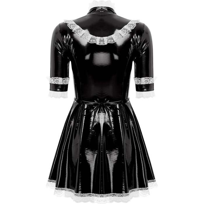 Костюм покоївки Agoky для жінок: лаковане шкіряне міні-плаття з мереживним фартухом, еротична білизна, клубний одяг, чорний, XXL