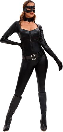 Латексний жіночий комбінезон-кальсони з відкритим верхом, чорний. Комплект з рукавичками, маскою та поясом. Сексуальний латексний костюм для дорослих.