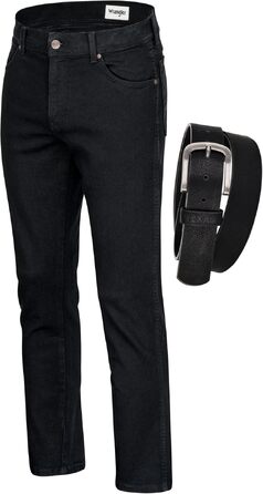 Чоловічі стрейч-джинси Wrangler Texas Regular Fit Authentic Straight, чорні (Black Overdye), з ременем, розмір 34W/32L