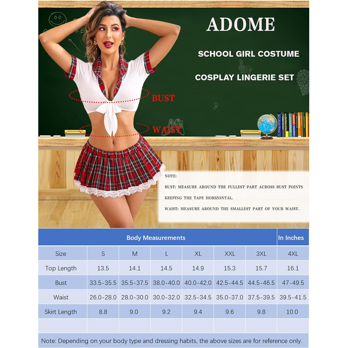 Комплект жіночої білизни ADOME в стилі школярки, рольова білизна, костюми студентки, рожевий принт, розмір XXL