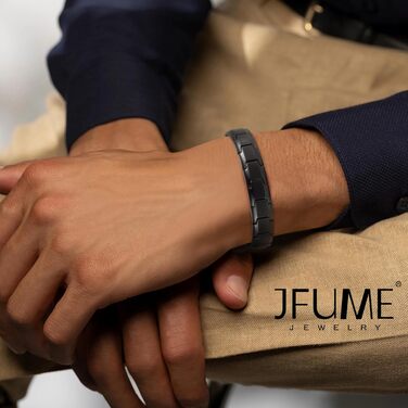 Чоловічий сталевий браслет JFUME чорного кольору, регульований, 21,5 см — стильна прикраса на подарунок